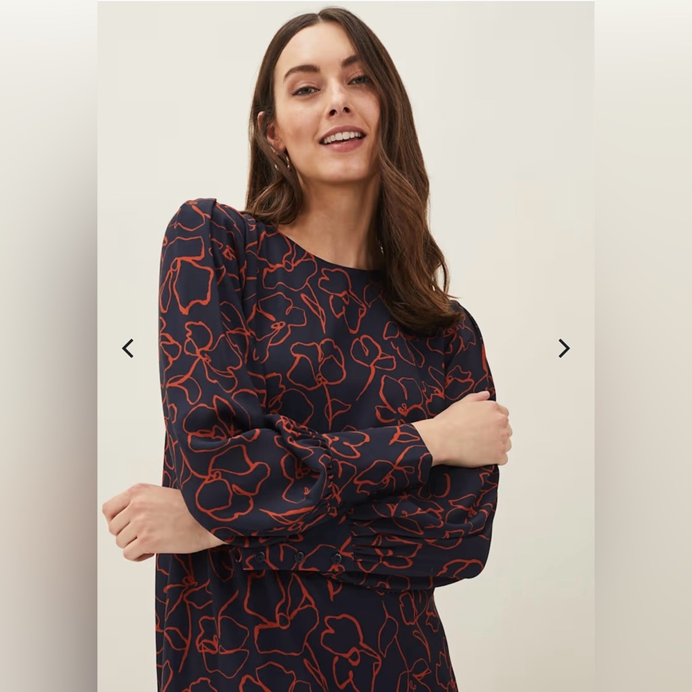Phase Eight cosmo abstract print midi dress long sleeve relaxed